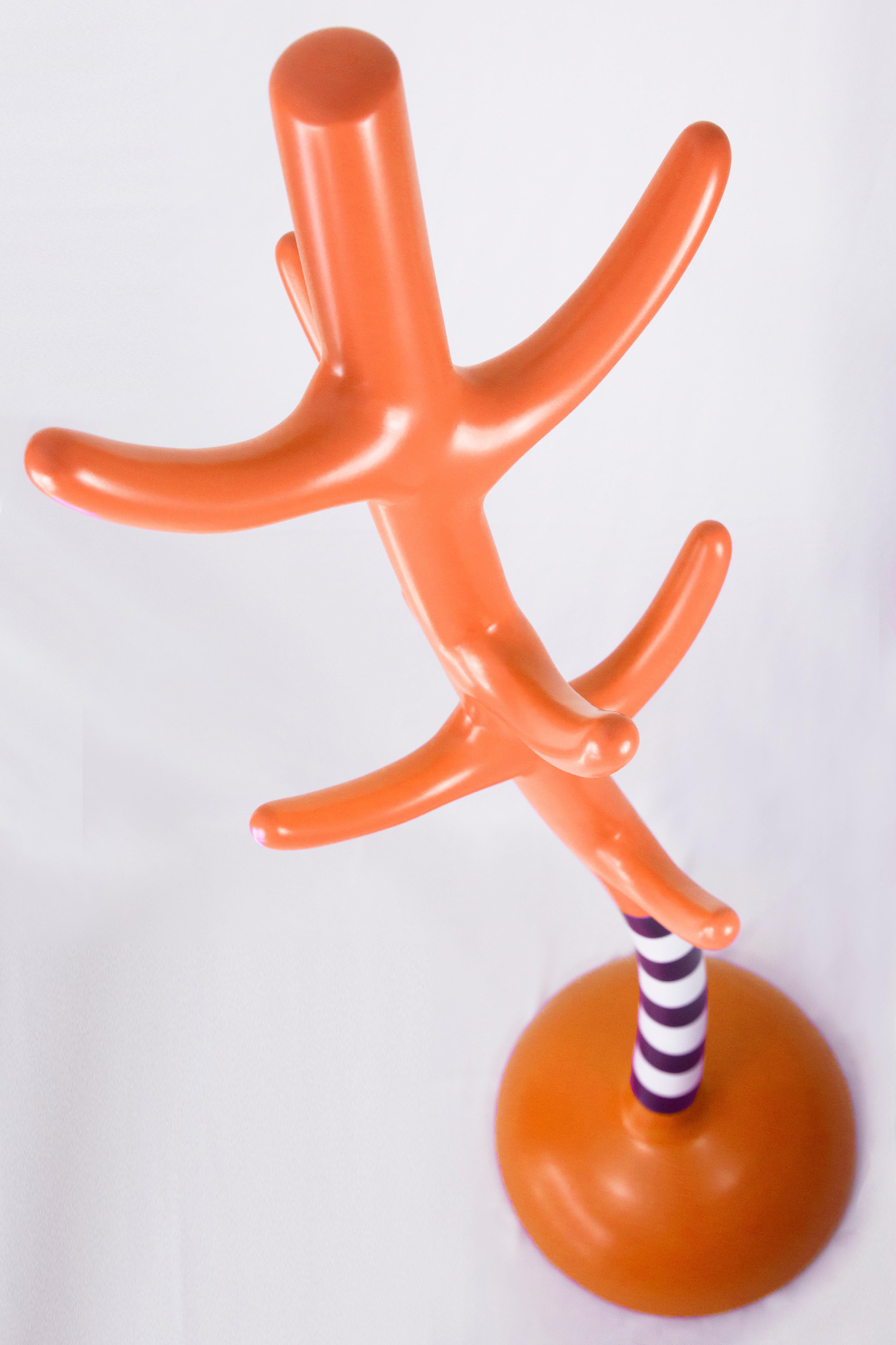 Turkish Crooked Coat Rack: Artistic Orange Sculptural Hanger For Sale