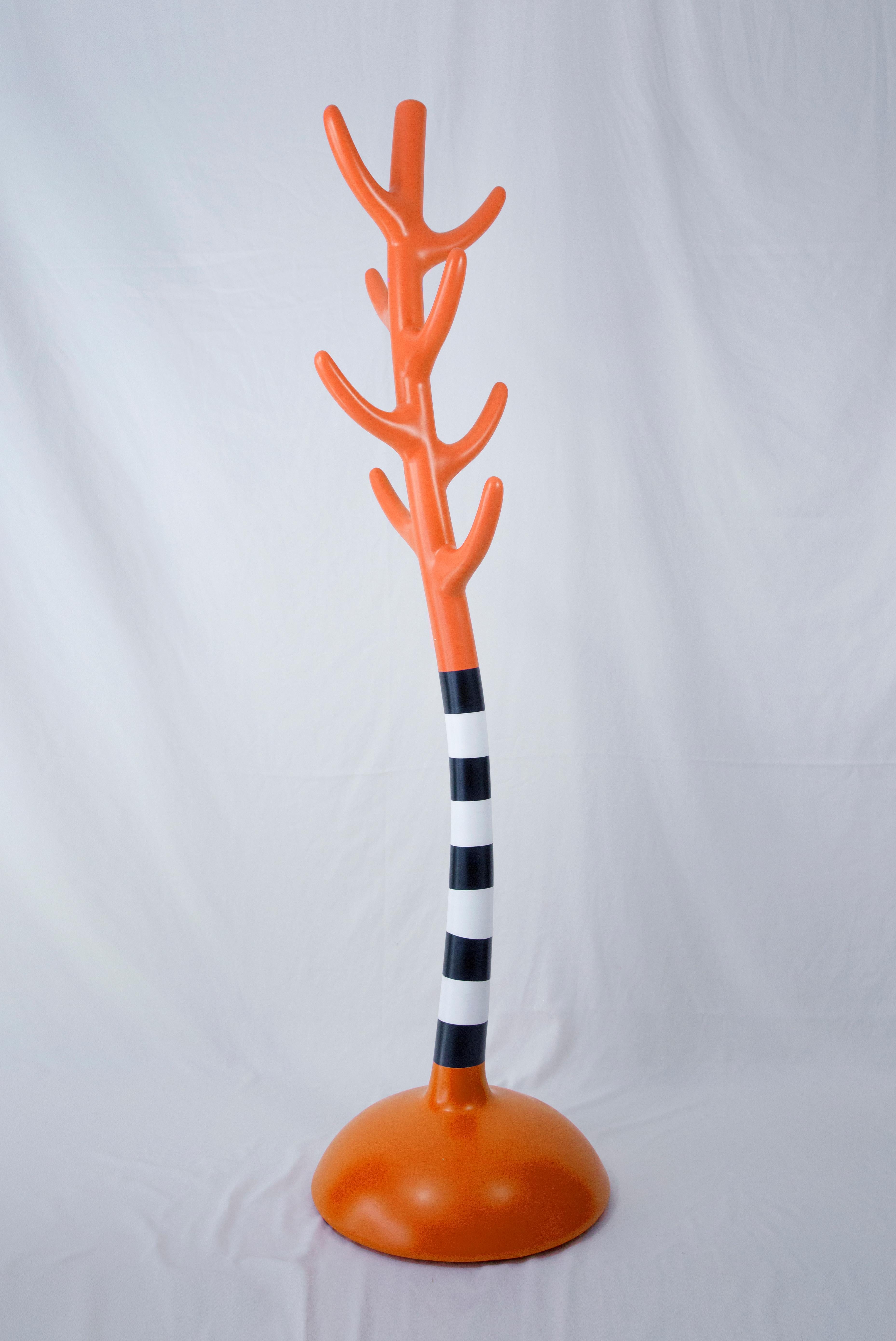 Cast Crooked Coat Rack: Artistic Orange Sculptural Hanger For Sale