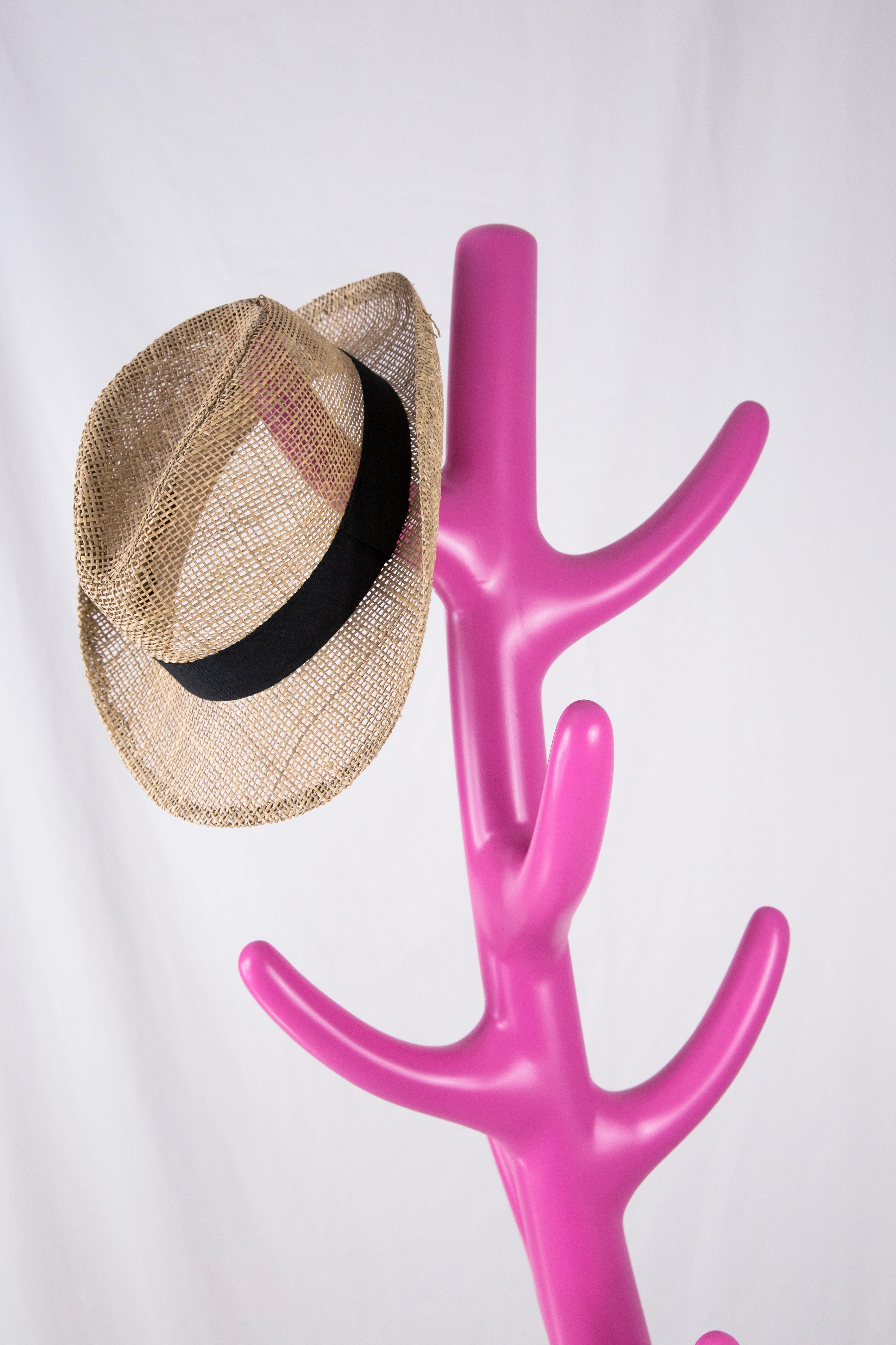 Post-Modern Crooked Coat Rack: Vibrant Pink Sculptural Artistic Hanger For Sale