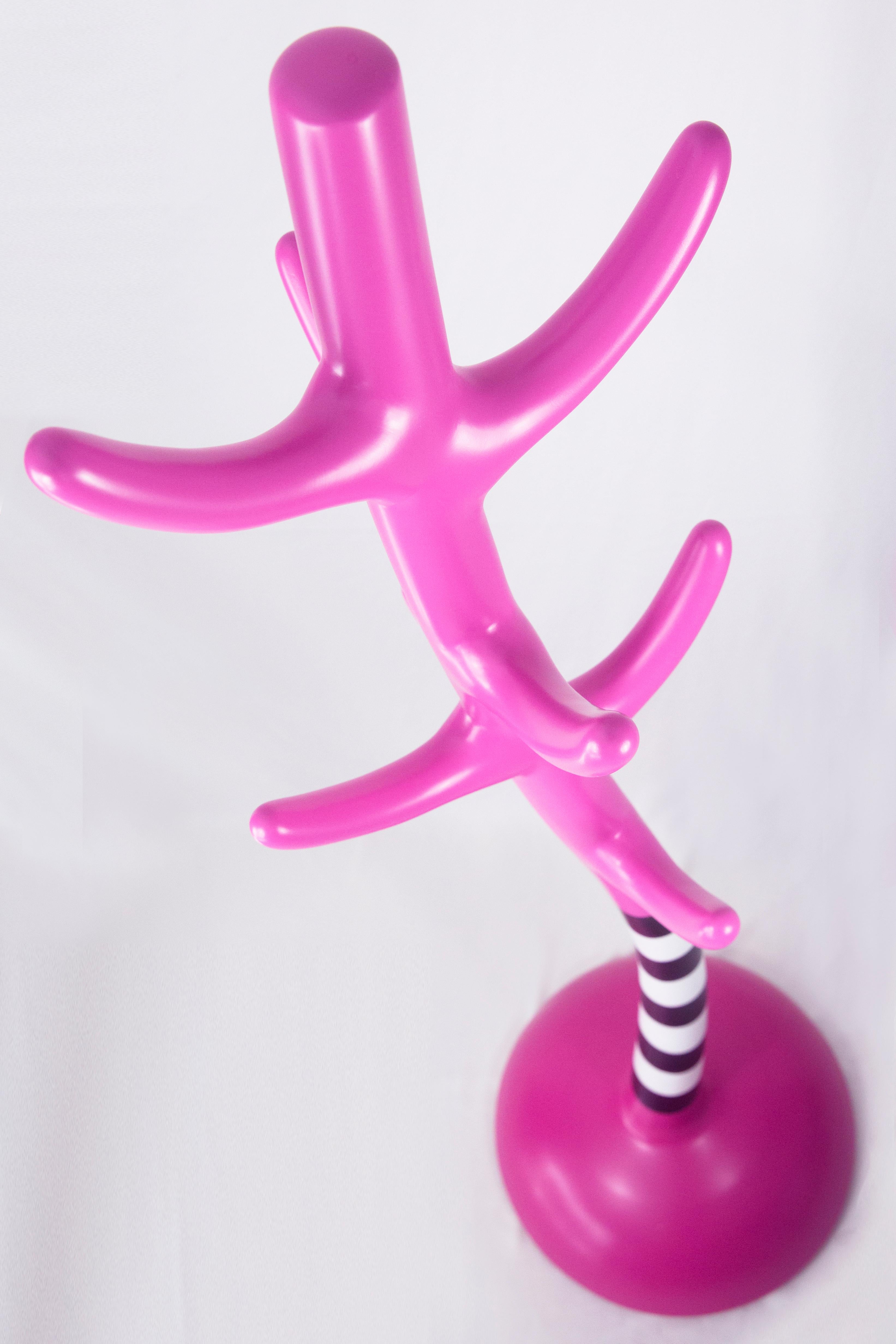 Turkish Crooked Coat Rack: Vibrant Pink Sculptural Artistic Hanger For Sale