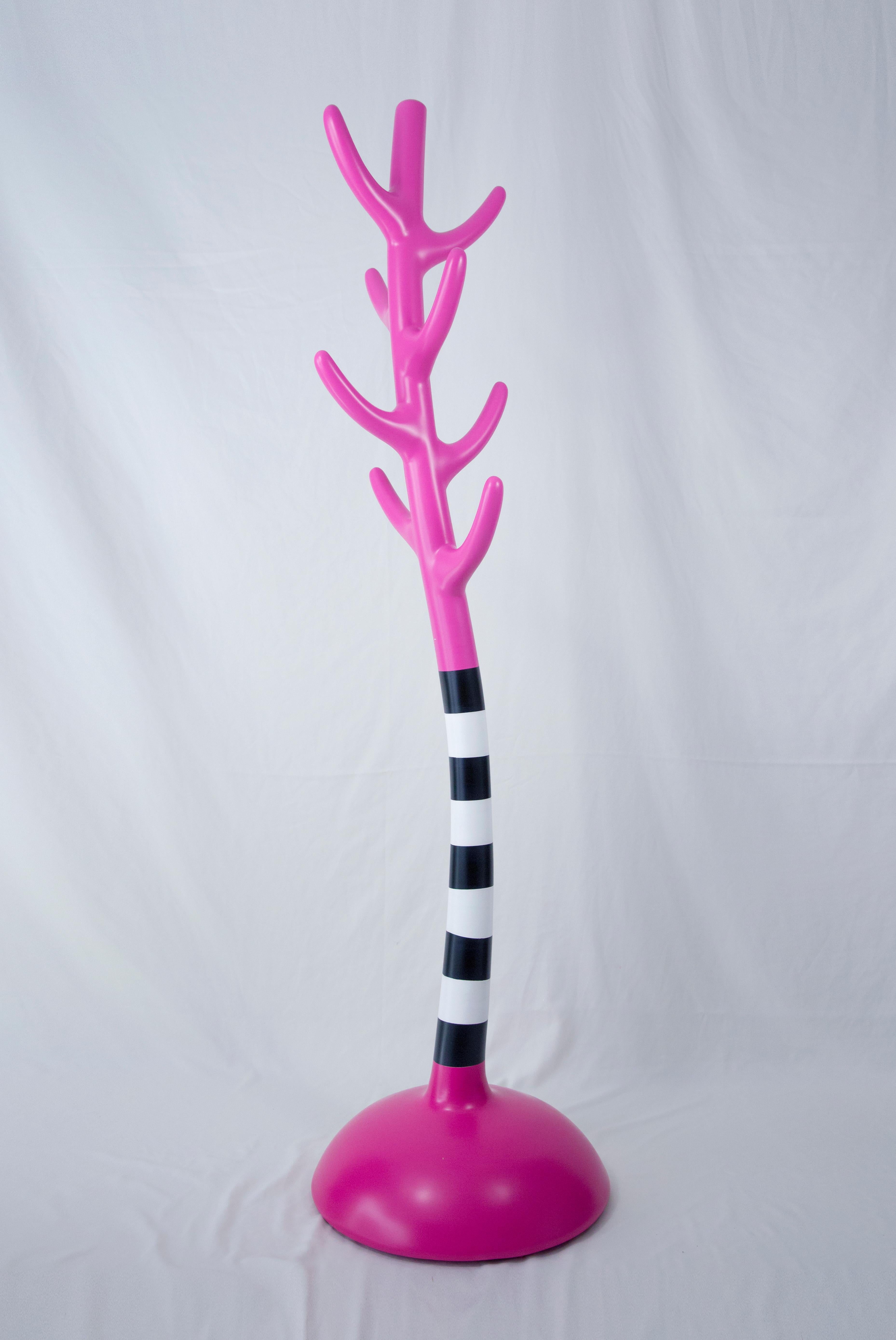 Cast Crooked Coat Rack: Vibrant Pink Sculptural Artistic Hanger For Sale