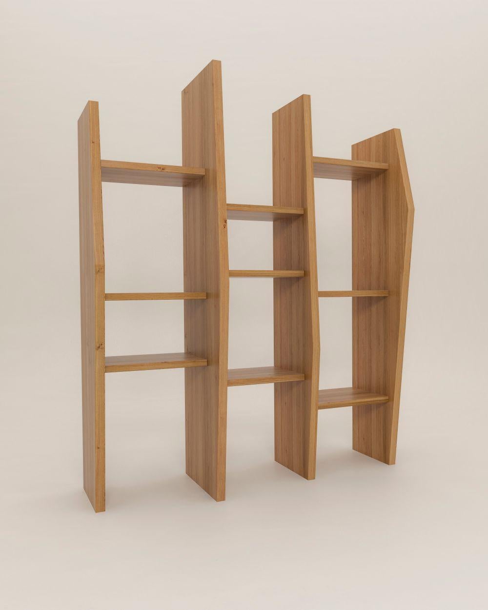 Crooked shelf by Nazara Lazaro
Dimensions: H 190 cm x W 155 cm x D 51 cm
Materials: Massive oak with oil wax surface

Also available in natural massive oak, walnut, and white lacquered wood.

The Crooked collection is an ongoing series of
