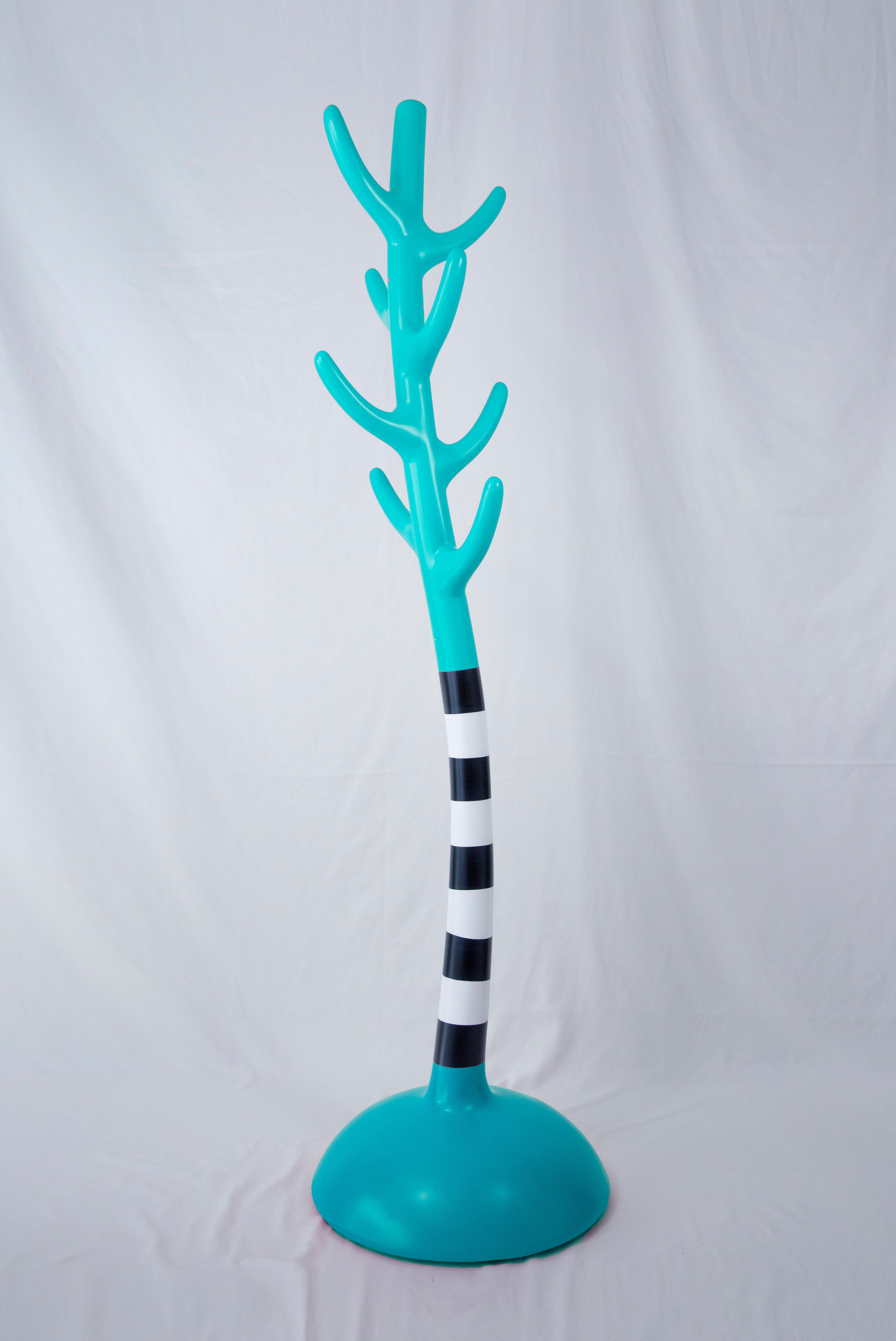 Cast Crooked Coat Rack: Turquoise Sculptural Artistic Hanger For Sale