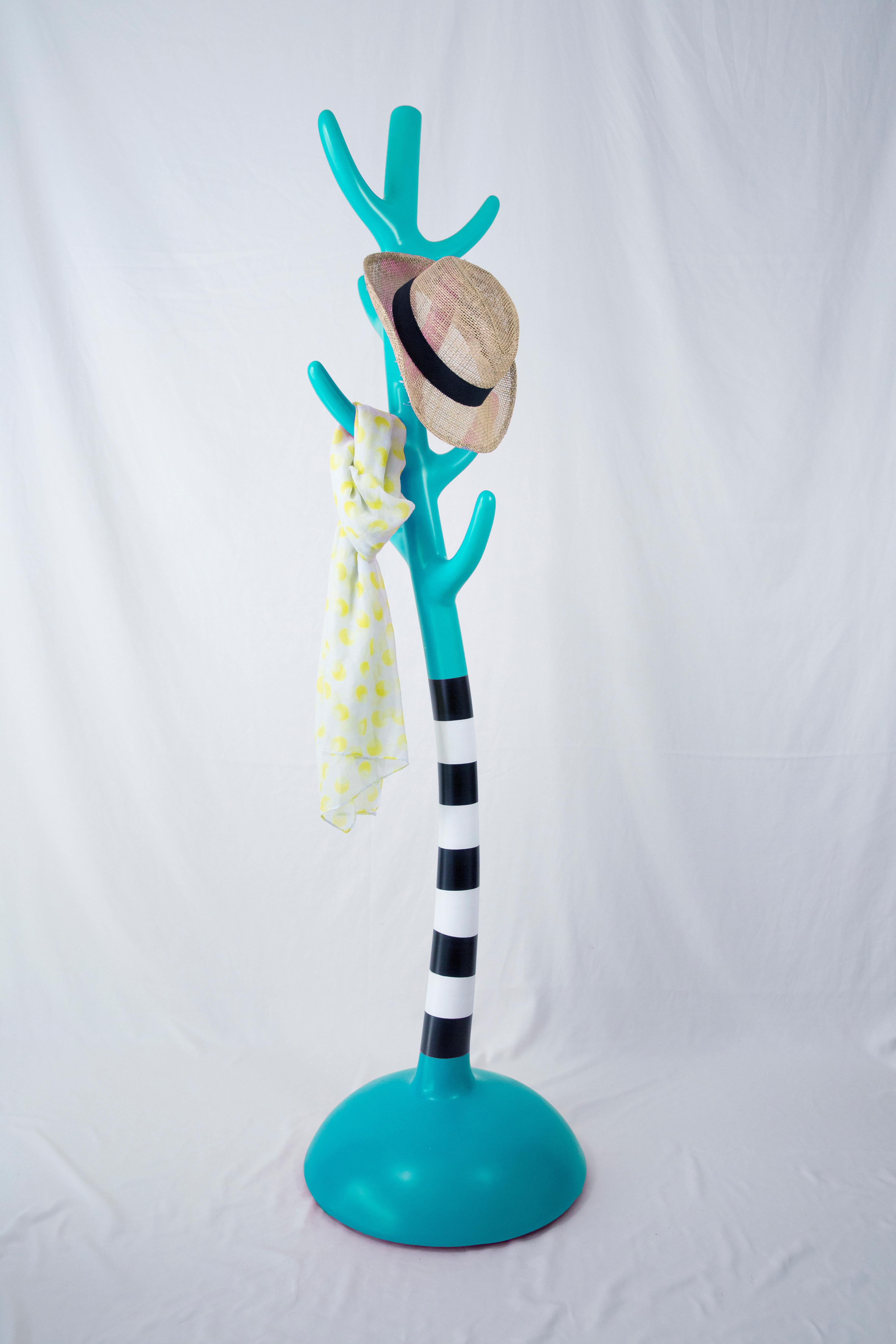 Crooked Coat Rack: Turquoise Sculptural Artistic Hanger In New Condition For Sale In Istanbul, Maltepe