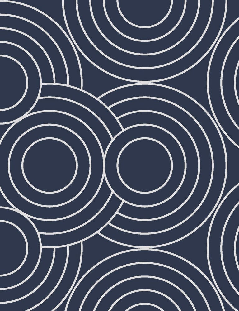 Contemporary Crop Circles Designer Wallpaper in Midnight 'White and Deep Navy' For Sale