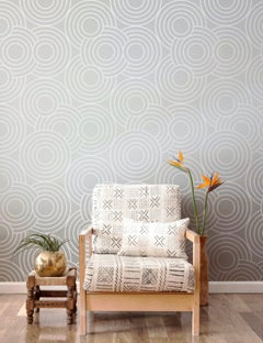 Crop Circles Designer Wallpaper in Glimmer 'Metallic Silver on White'