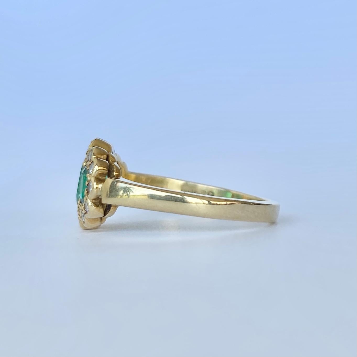Oval Cut Crop & Farr Emerald and Diamond 18 Carat Gold Triple Cluster Ring