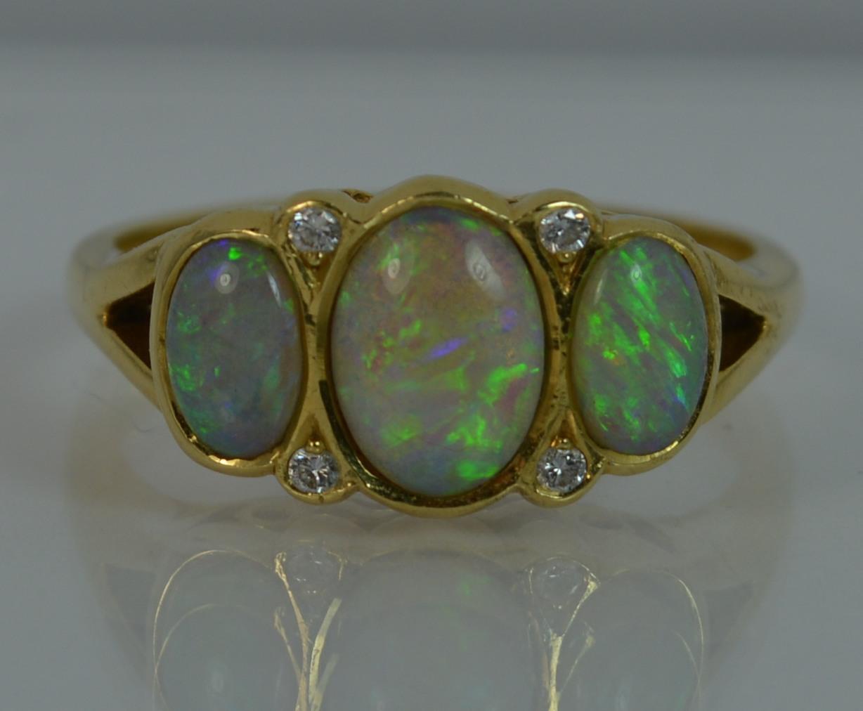 Cropp and Farr 18 Carat Gold Opal and Diamond Trilogy Ring 2