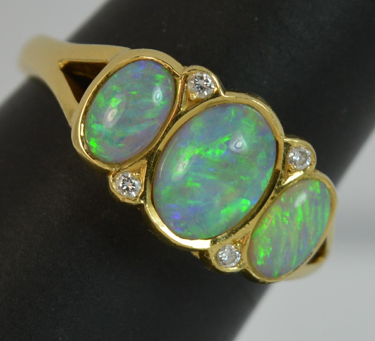 Cropp and Farr 18 Carat Gold Opal and Diamond Trilogy Ring 4