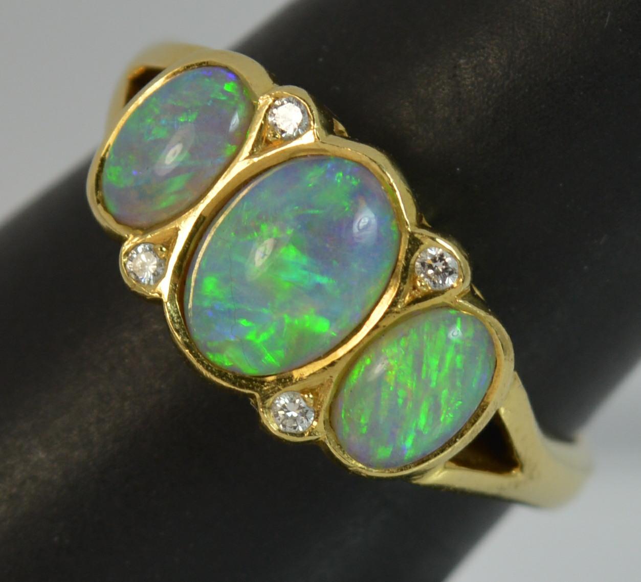 Cropp and Farr 18 Carat Gold Opal and Diamond Trilogy Ring 5