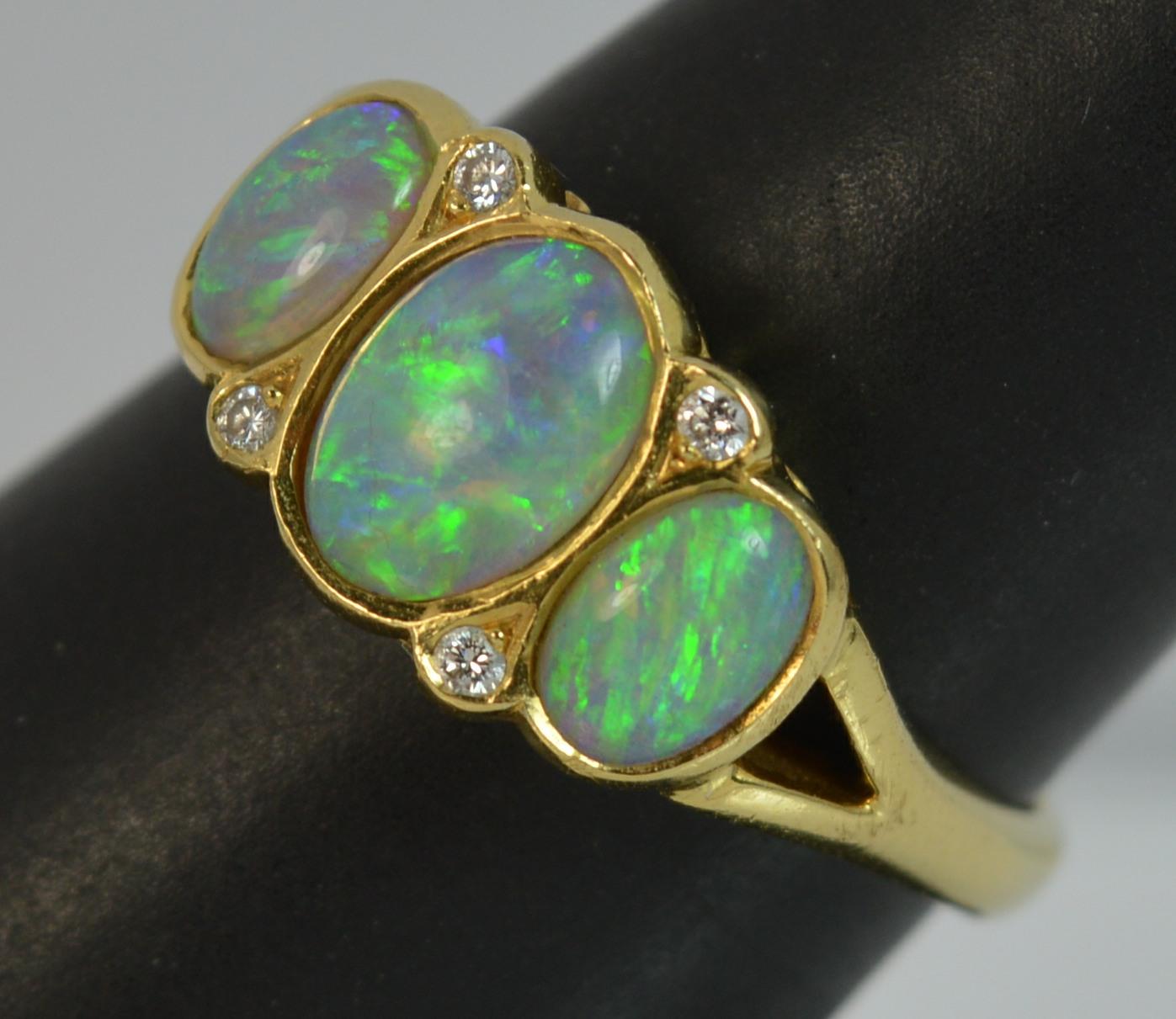Cropp and Farr 18 Carat Gold Opal and Diamond Trilogy Ring 6