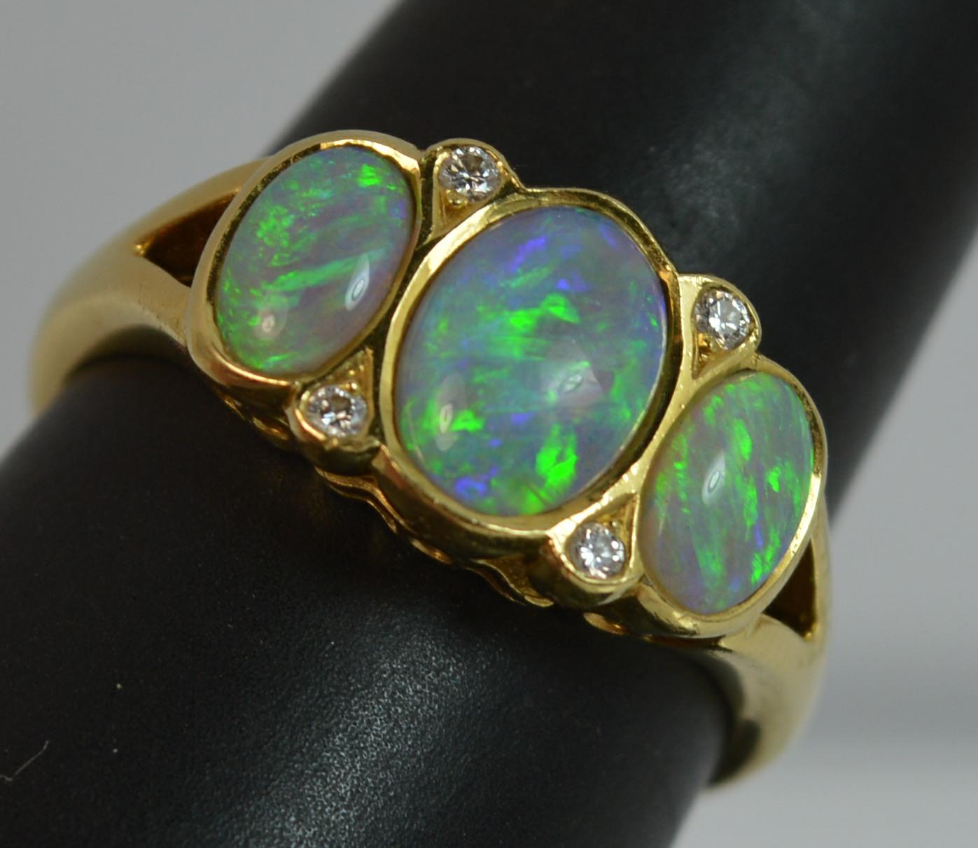 Cropp and Farr 18 Carat Gold Opal and Diamond Trilogy Ring 7