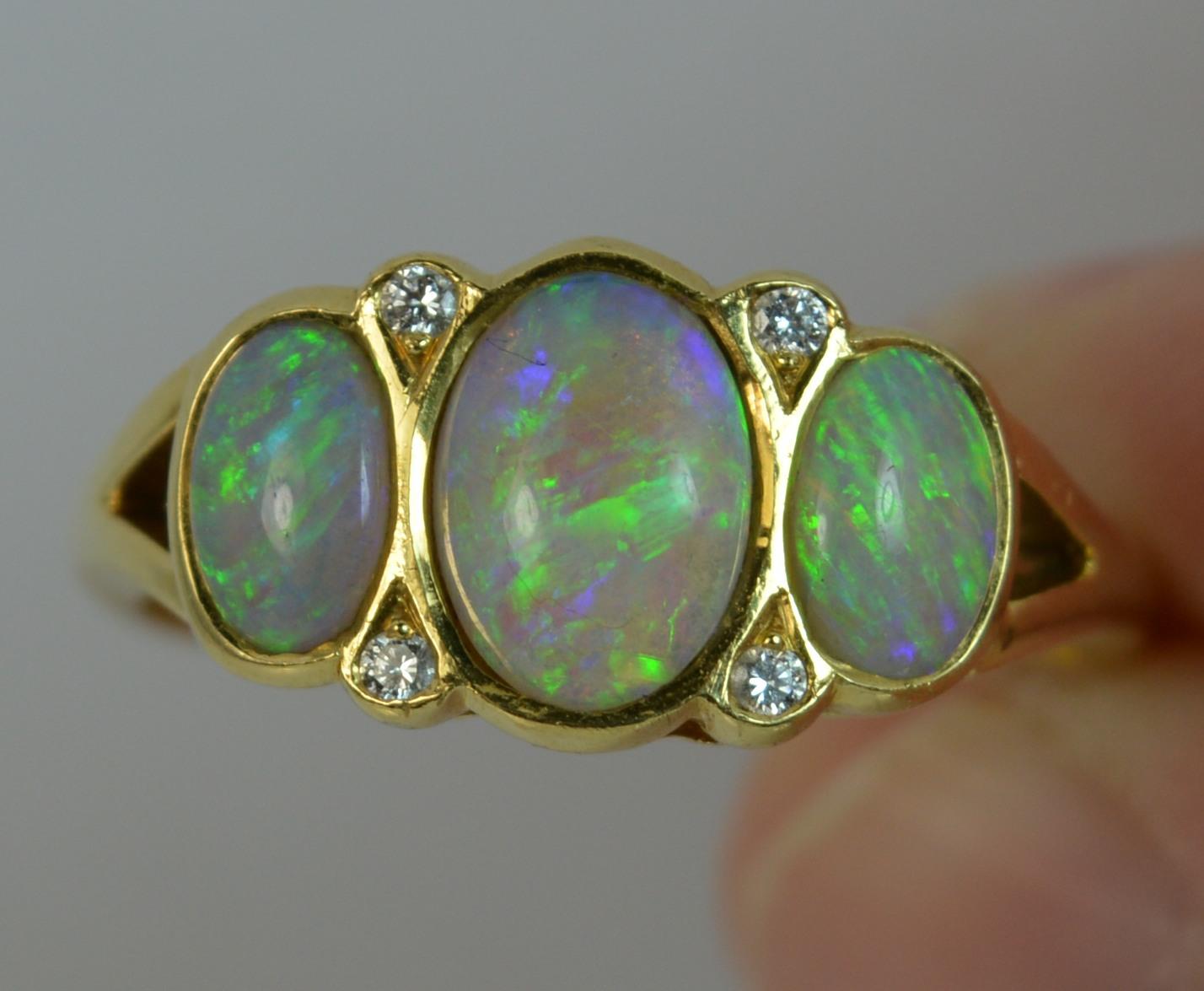 Victorian Cropp and Farr 18 Carat Gold Opal and Diamond Trilogy Ring
