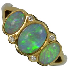 Vintage Cropp and Farr 18 Carat Gold Opal and Diamond Trilogy Ring