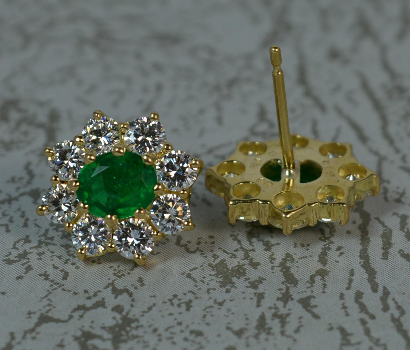 Cropp & Farr 18ct Gold Colombian Emerald 1.6ct Vs Diamond Stud Cluster Earrings 6