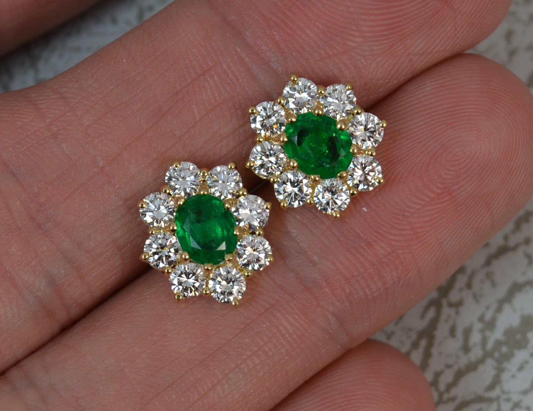 Women's Cropp & Farr 18ct Gold Colombian Emerald 1.6ct Vs Diamond Stud Cluster Earrings