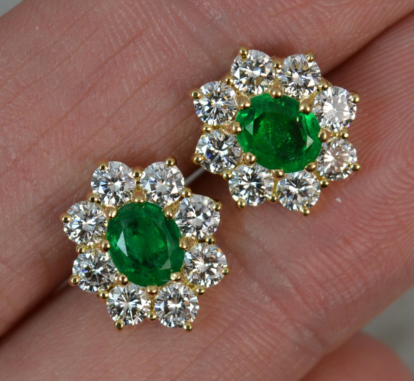 Cropp & Farr 18ct Gold Colombian Emerald 1.6ct Vs Diamond Stud Cluster Earrings 1