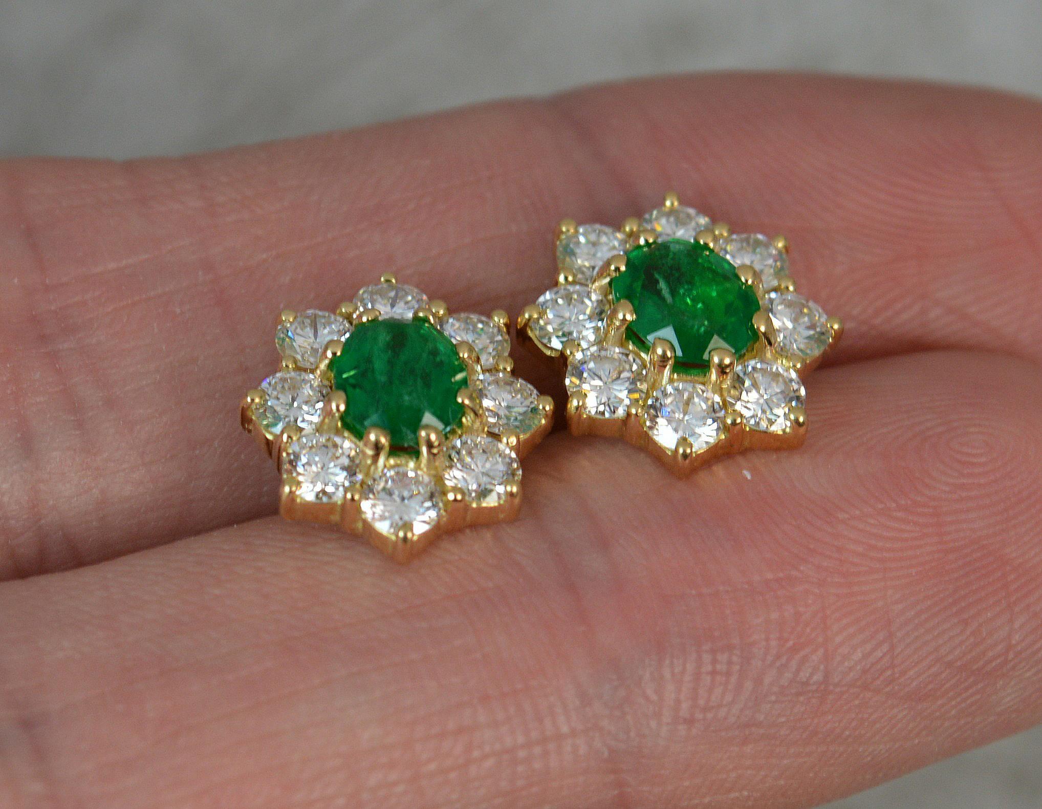 Cropp & Farr 18ct Gold Colombian Emerald 1.6ct Vs Diamond Stud Cluster Earrings 3