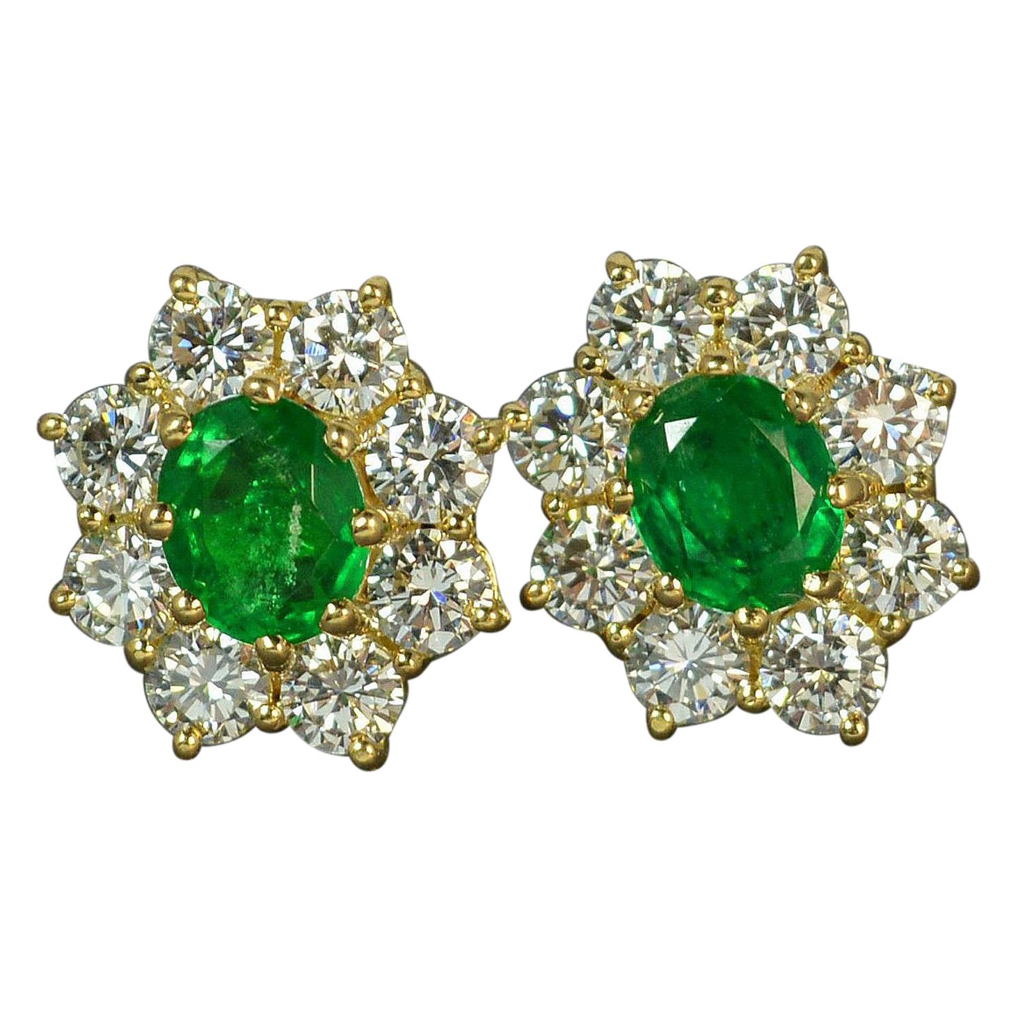 Cropp 
Farr 18ct Gold Colombian Emerald 1.6ct Vs Diamond Stud Cluster Earrings