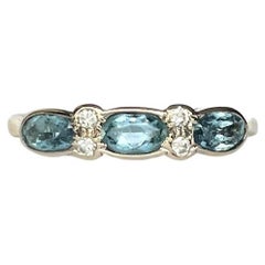 Cropp & Farr Aqua and Diamond 18 Carat Gold Three-Stone Ring