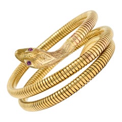 1987 Cropp & Farr British Ruby 9 Karat Gold Tubogas Snake Armband Bracelet