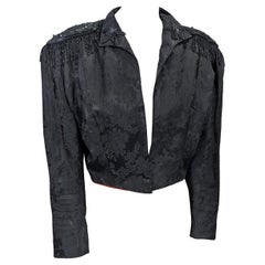 Cropped Black Floral Brocade and Beaded Jacket