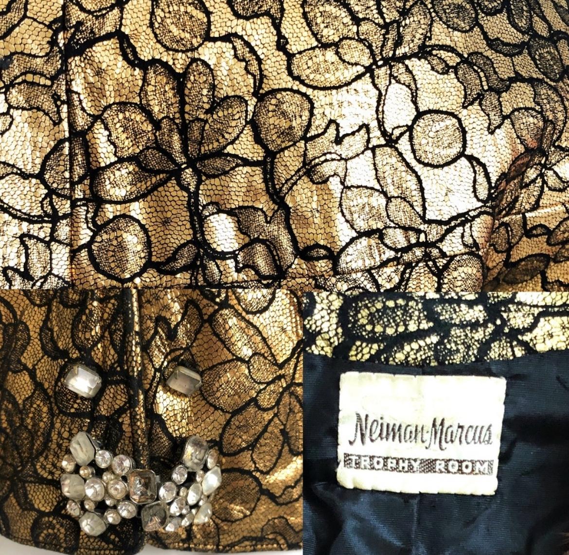 Cropped Dinner Jacket Mink Collar Gold & Black Neiman Marcus Trophy Room Vintage For Sale 9