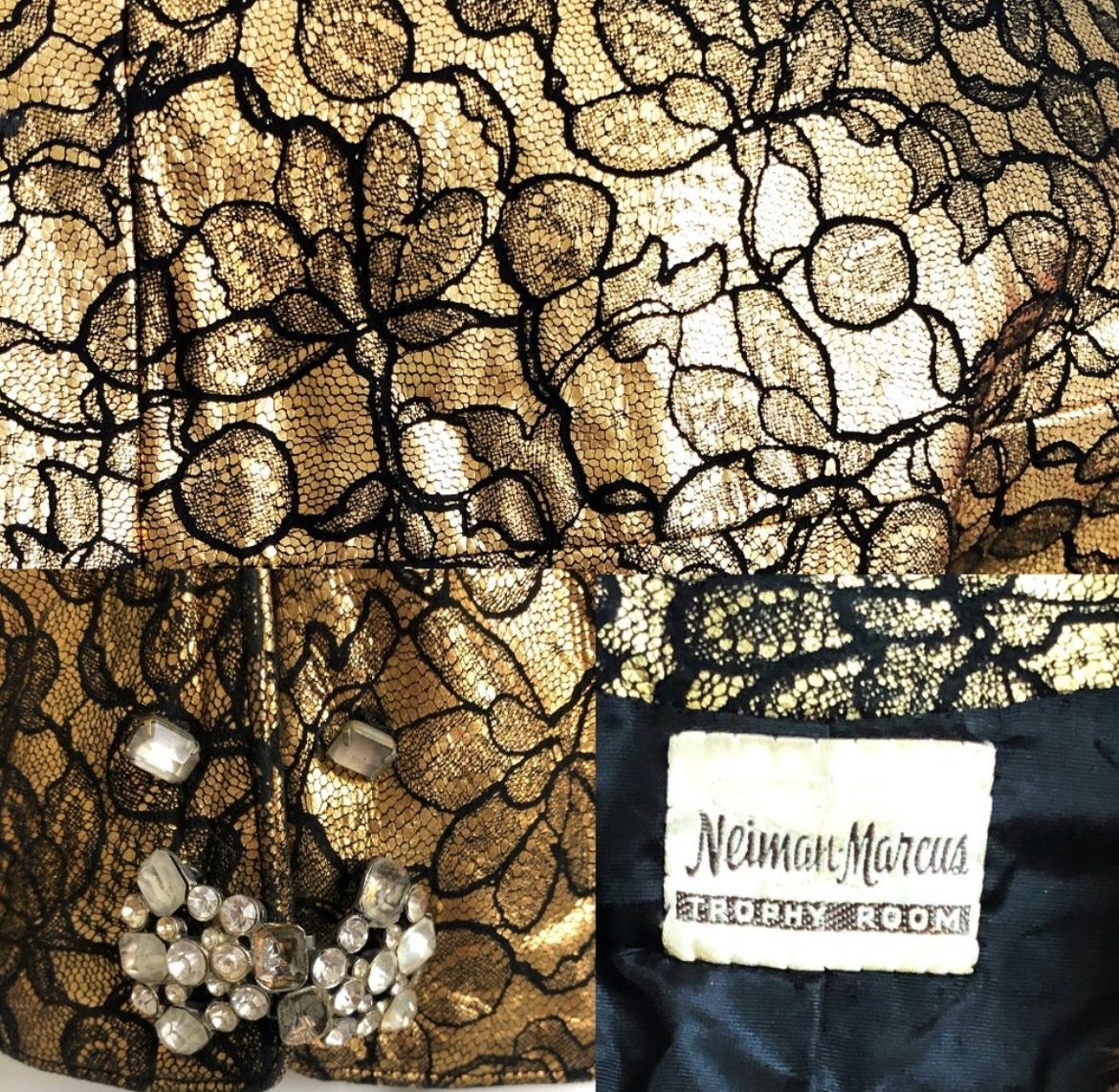 Cropped Dinner Jacket Mink Collar Gold & Black Neiman Marcus Trophy Room Vintage For Sale 8