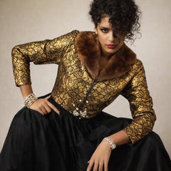 Cropped Dinner Jacket Mink Collar Gold & Black Vintage Neiman Marcus Trophy Room