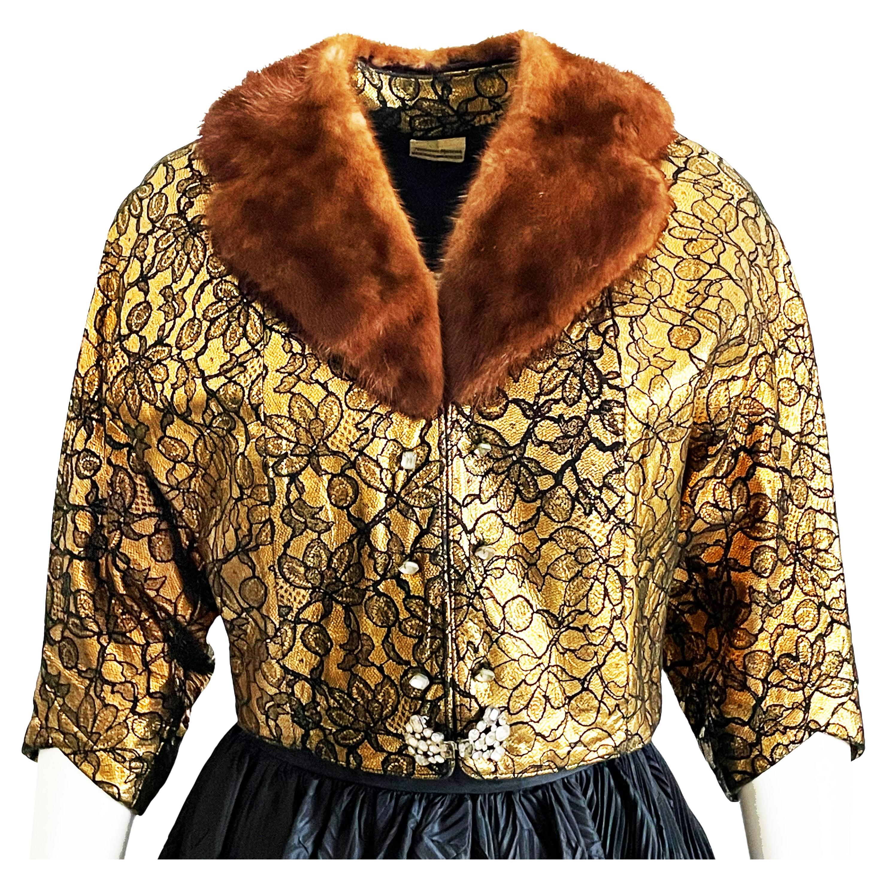 Cropped Dinner Jacket Mink Collar Gold 
Black Vintage Neiman Marcus Trophy Room For Sale