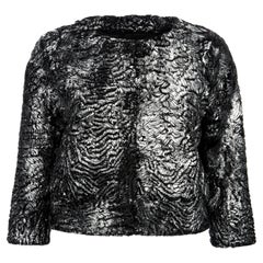 Cropped Jacket in Swakara Lamb Fur in Metallic Silver - Size uk 8-10