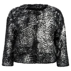 Cropped Jacket in Swakara Lamb Fur in Metallic Silver - Size uk 8-10 
