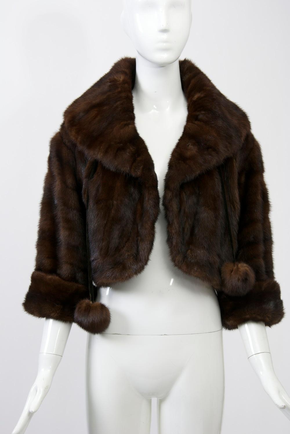Cropped Mink Jacket with Velvet Ties In Good Condition For Sale In Alford, MA