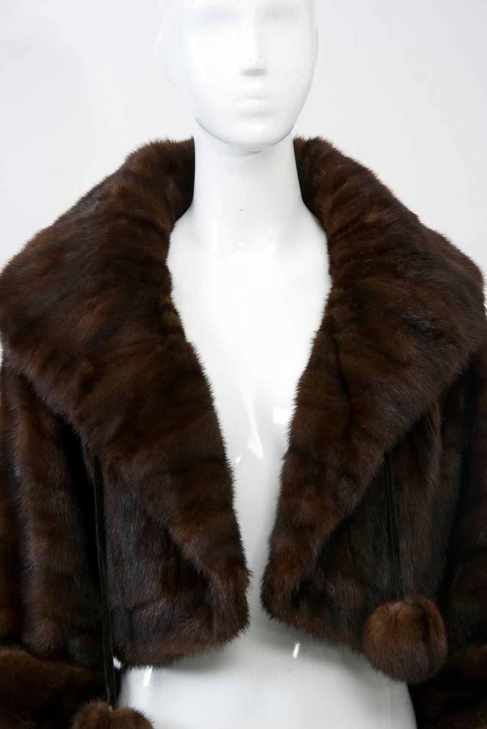 Women's Cropped Mink Jacket with Velvet Ties For Sale