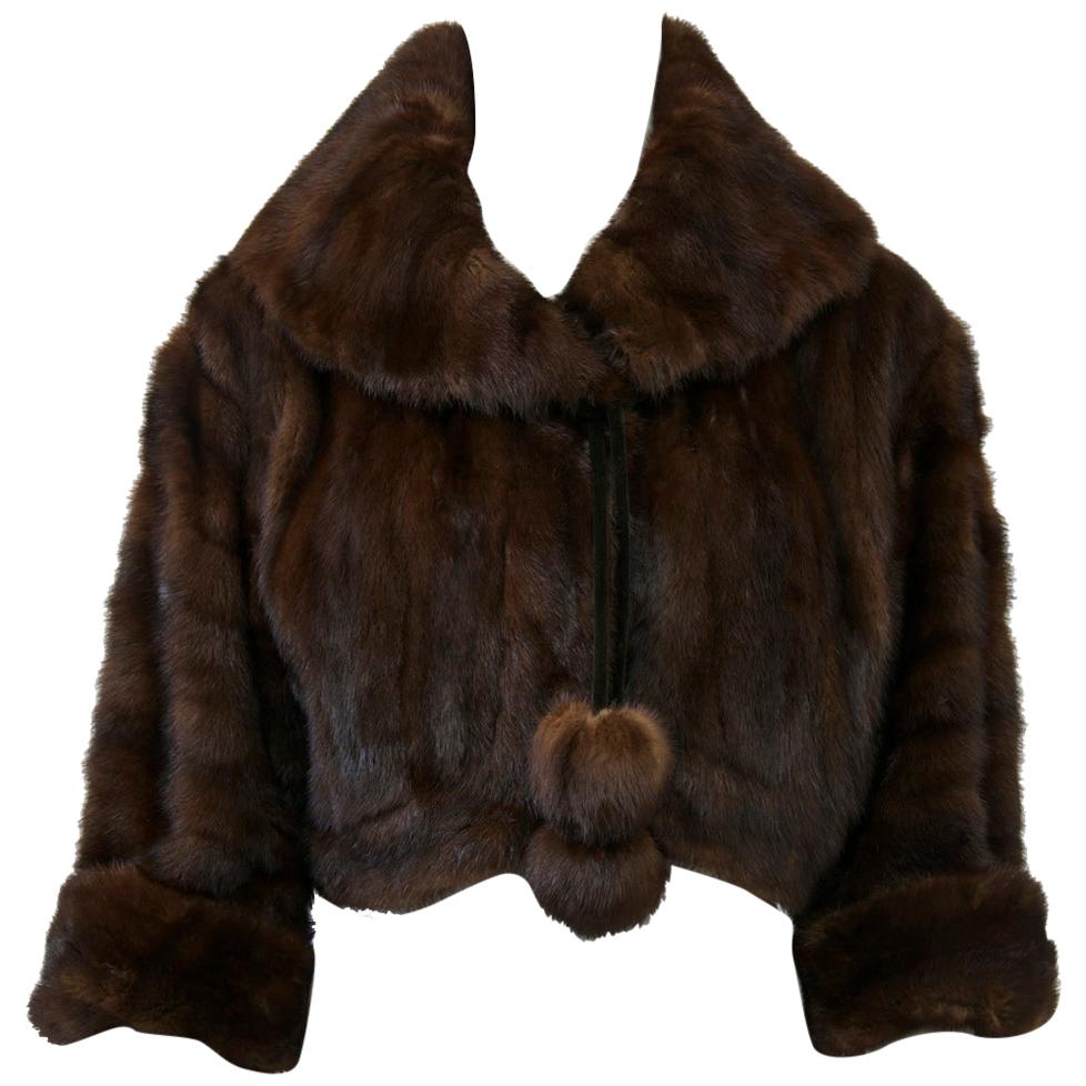 Cropped Mink Jacket with Velvet Ties For Sale