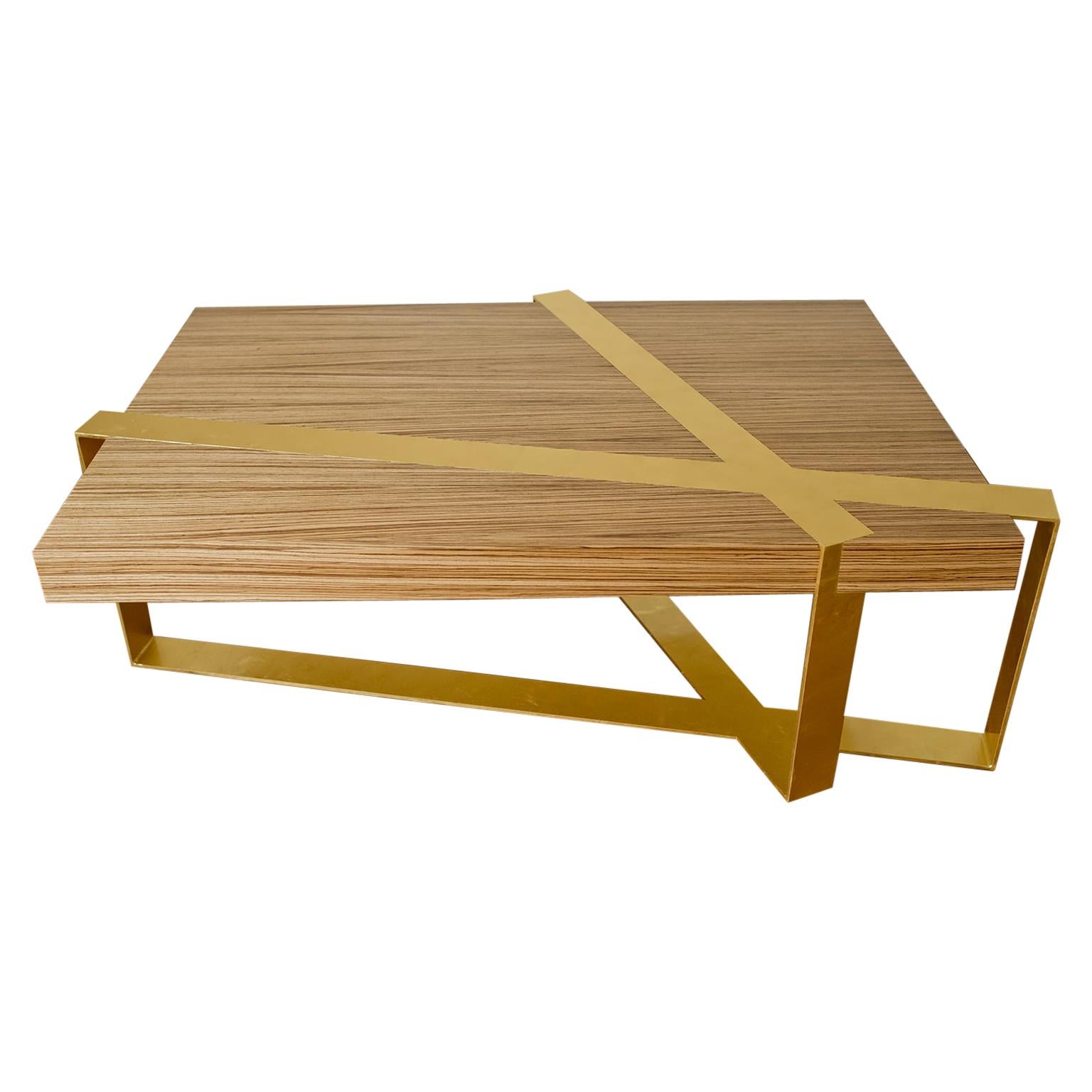 Crosby Coffee Table in Zebra Wood and Gold Leaf by Dean and Dahl For Sale
