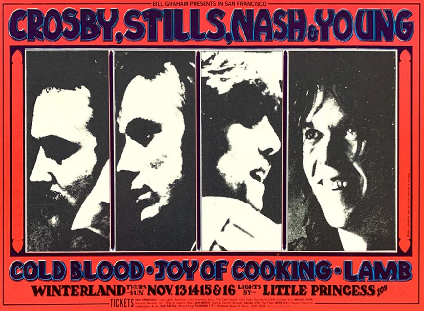 Crosby, Stills, Nash & Young – Originalplakat „Winterland“ von Randy Tuten, 1969 im Angebot