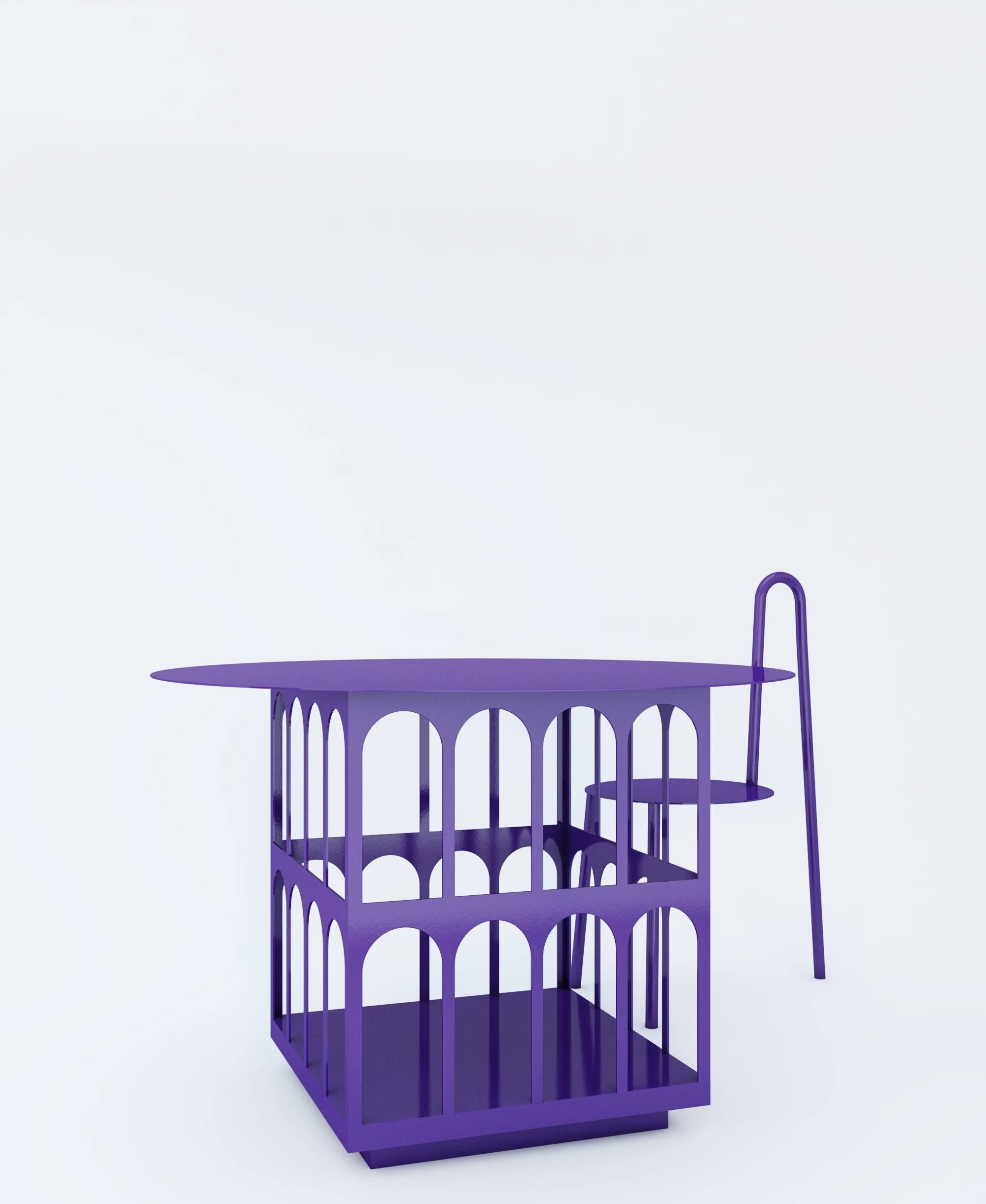 Table with Storage by Crosby Studios, Metal with Purple Powder Coating, 2018 For Sale 1