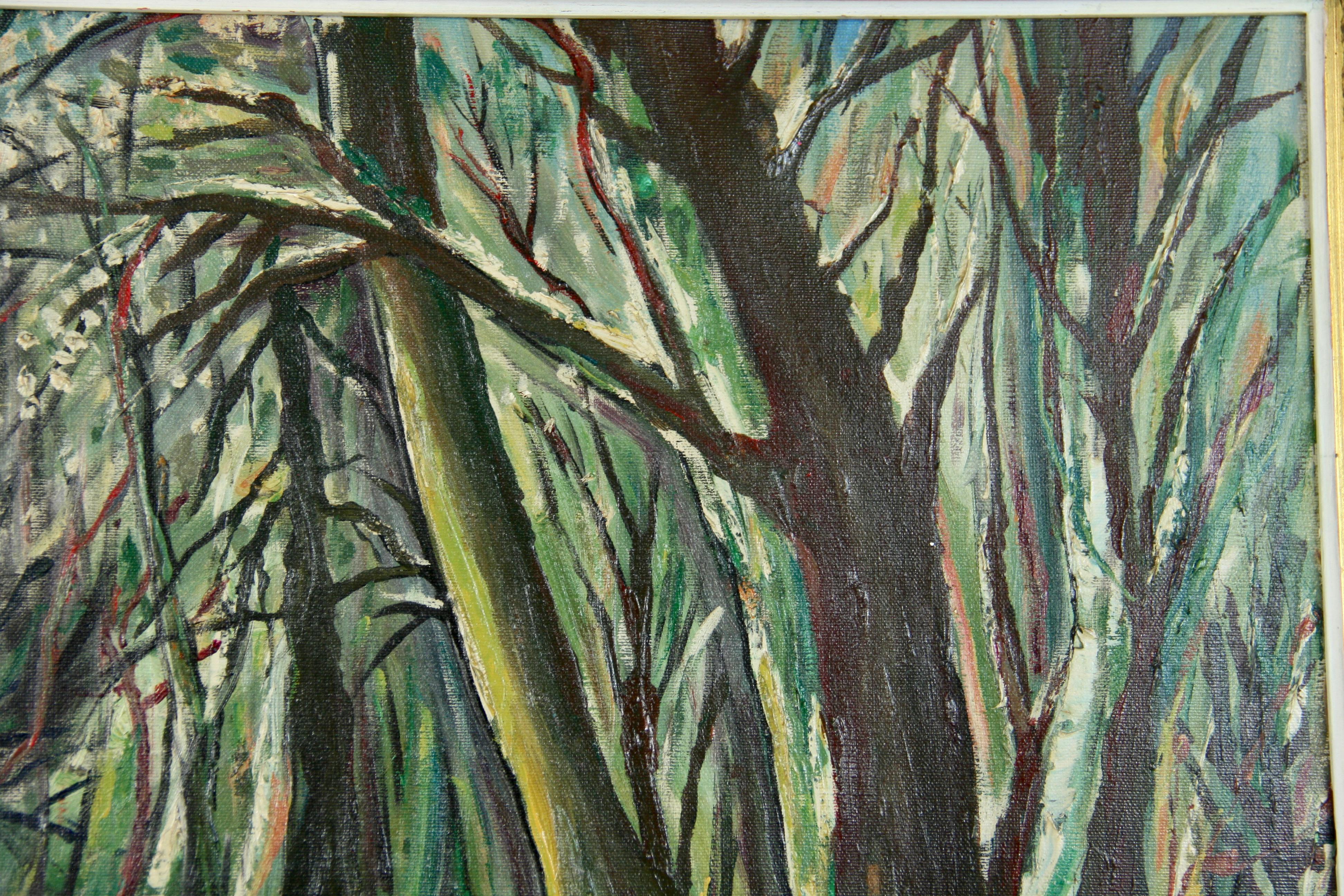 Antique Impressionist Moon Light Forest Landscape Oil Painting 1940 For Sale 1