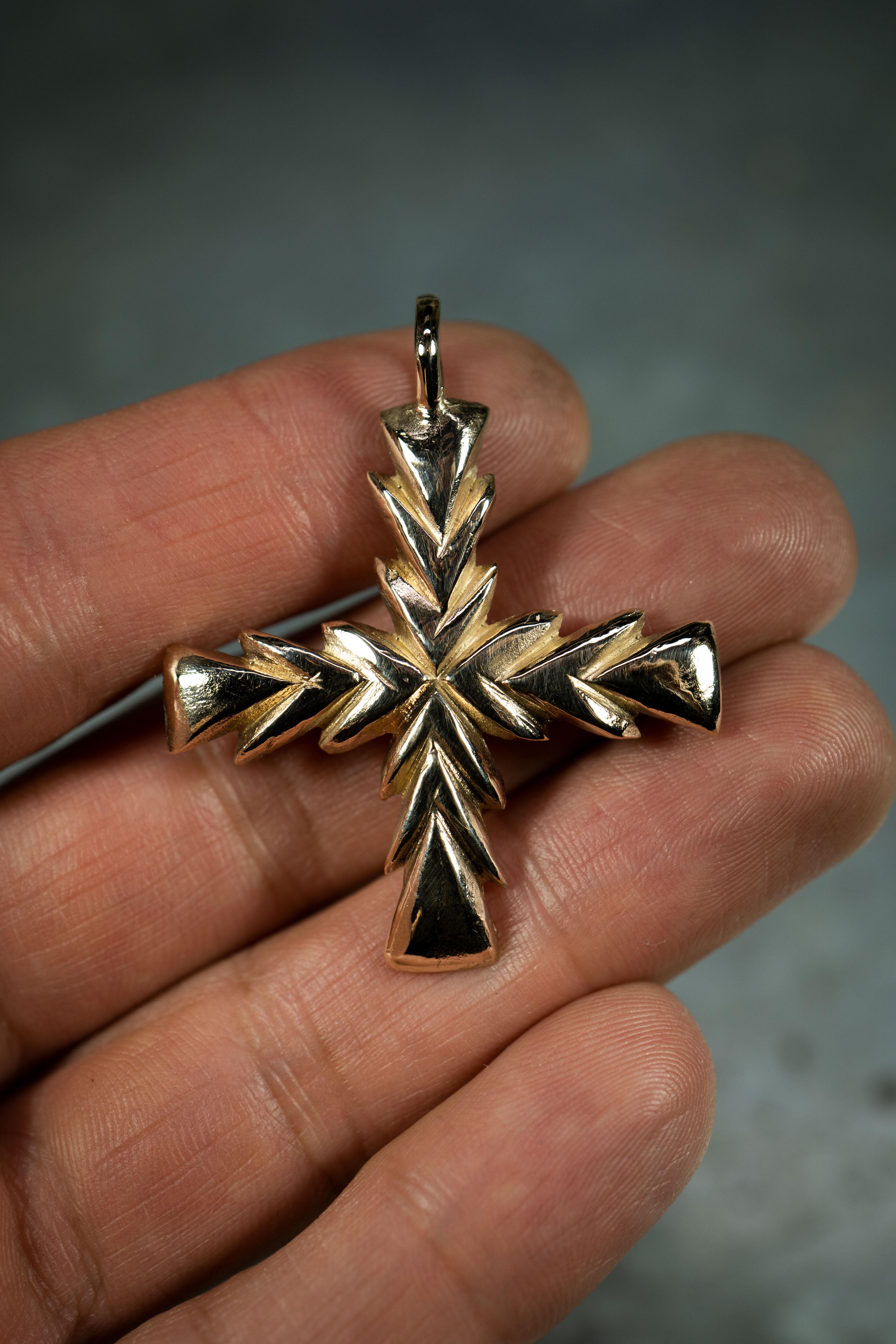 Contemporary Cross (10K Solid Yellow or White Gold Pendant) by Ken Fury For Sale