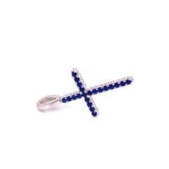 CROSS-4S - 18KW Cross Pendant with Diamonds & Sapphire along with 18KW 16” Chain