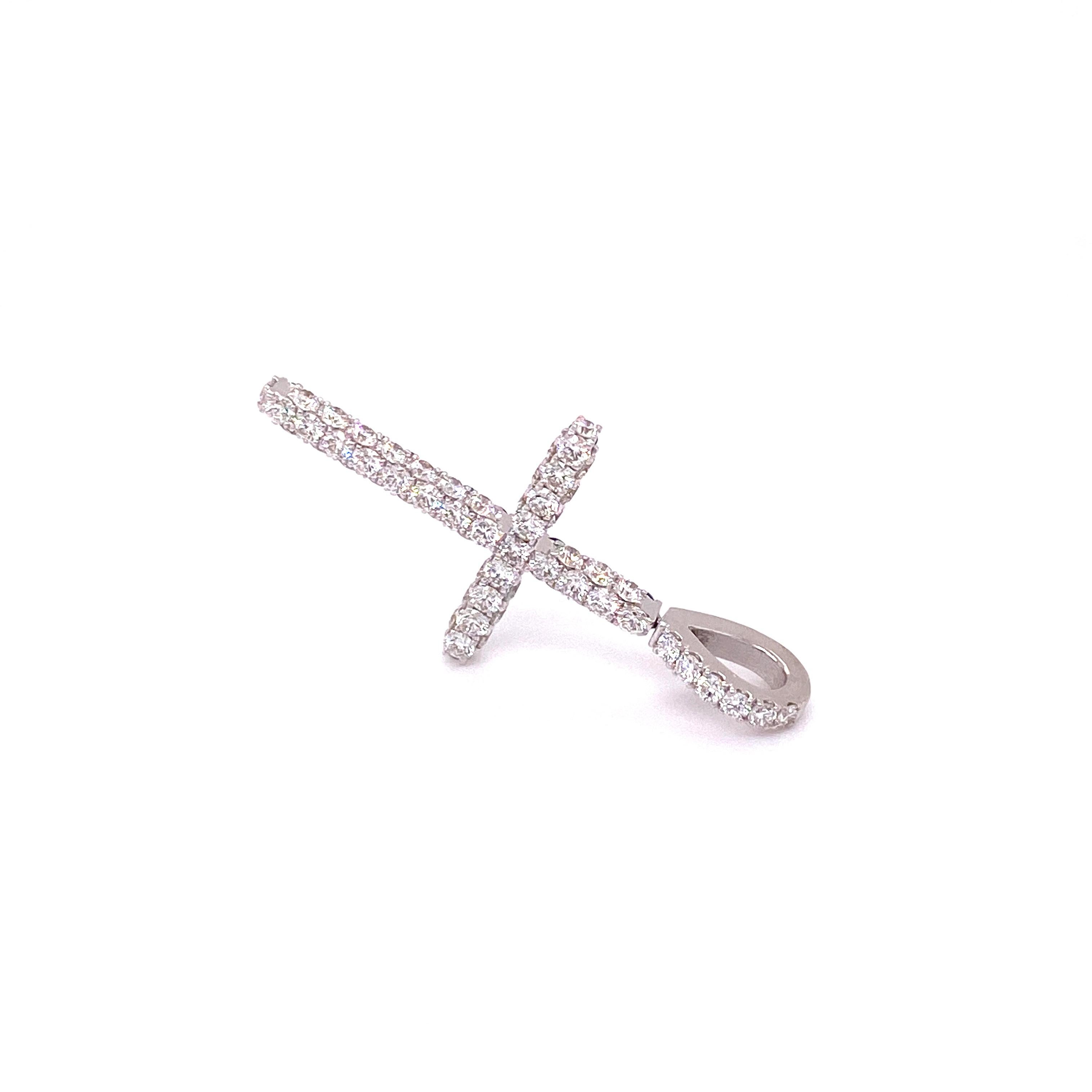 Modern CROSS-4S - 18KW Cross Pendant with Diamonds & Sapphire along with 18KW 16” Chain For Sale