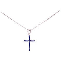 CROSS-4S - 18KW Cross Pendant with Diamonds & Sapphire along with 18KW 16” Chain