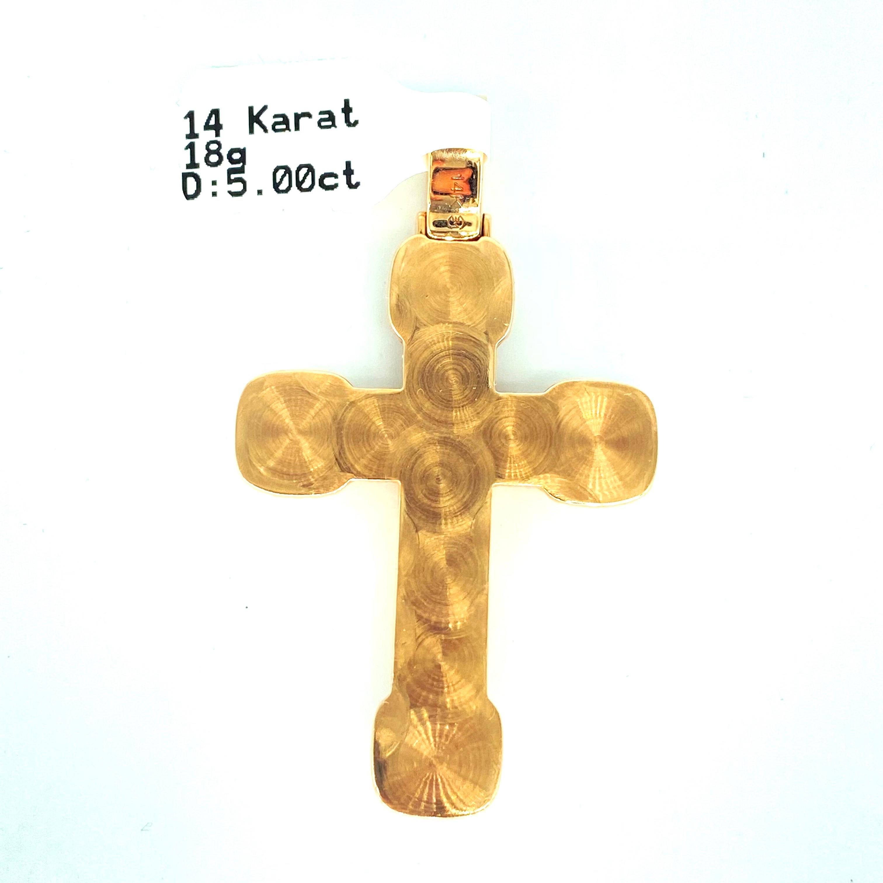 Pendentif croix en or rose 14 carats avec diamants baguettes et ronds de 5,00 carats Unisexe en vente
