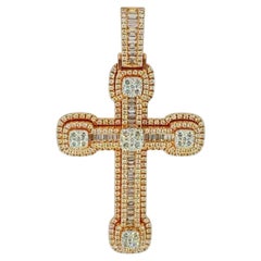 Cross 5.00 Carat Baguette & Round Diamonds Pendant 14k Rose Gold