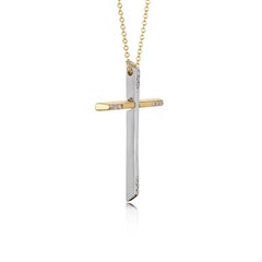 Cross and Chain in Yellow and White Gold 18Kt with Diamonds Brilliant Cut