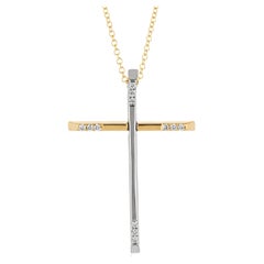 Cross and Chain in Yellow and White Gold 18Kt with Diamonds Brilliant Cut