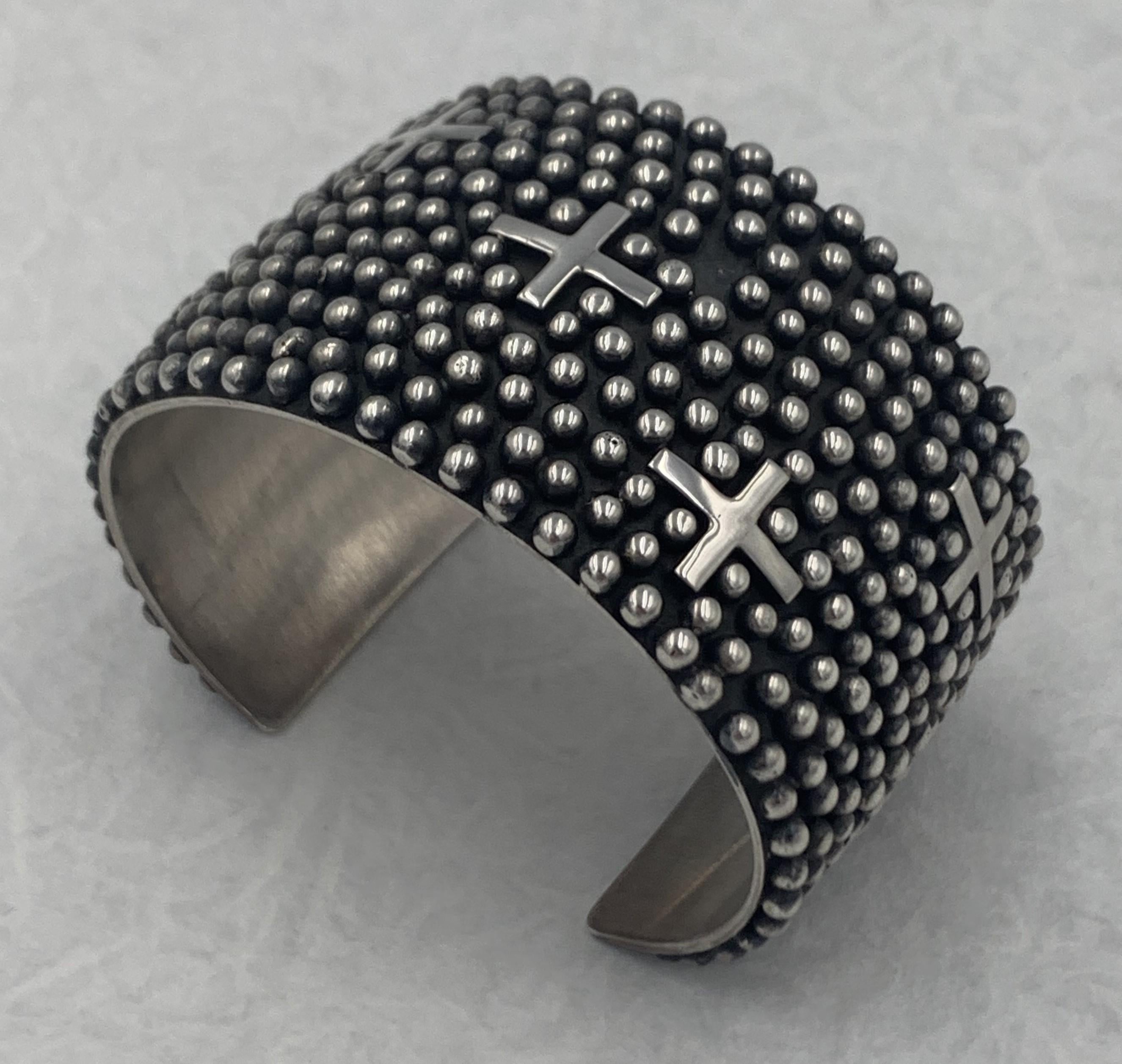 Women's or Men's Crosses and Raindrops Sterling Silver Cuff by Ronnie Willie For Sale