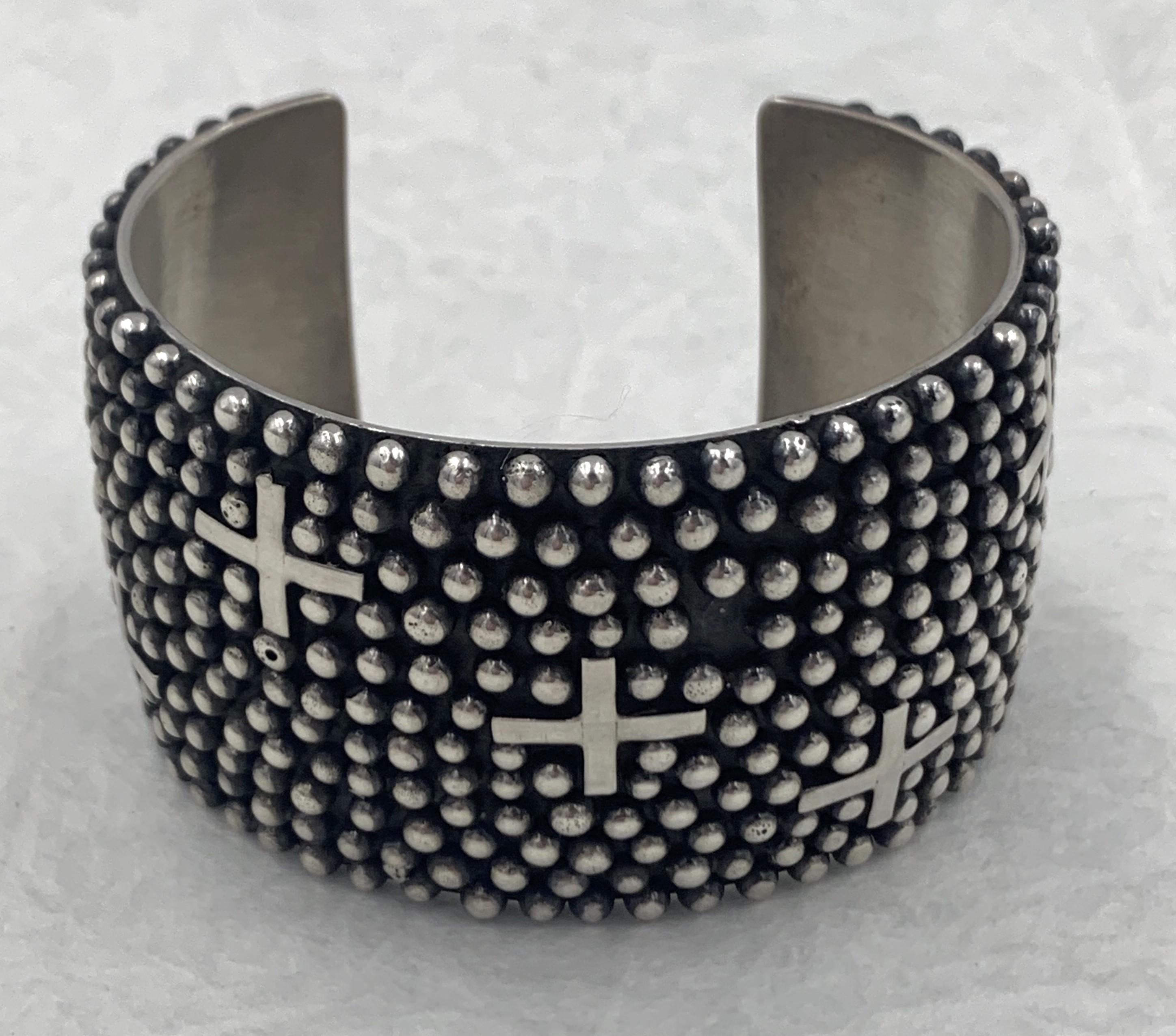 Crosses and Raindrops Sterling Silver Cuff by Ronnie Willie For Sale 2