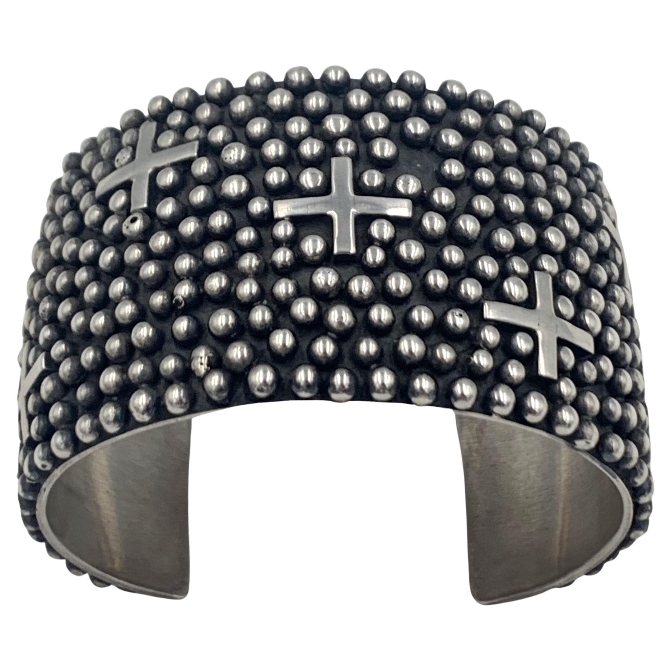 Crosses and Raindrops Sterling Silver Cuff by Ronnie Willie For Sale